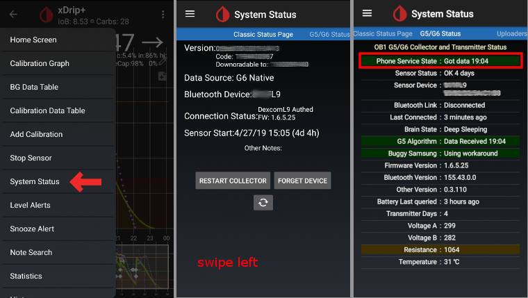 xDrip+ Etat du téléphone