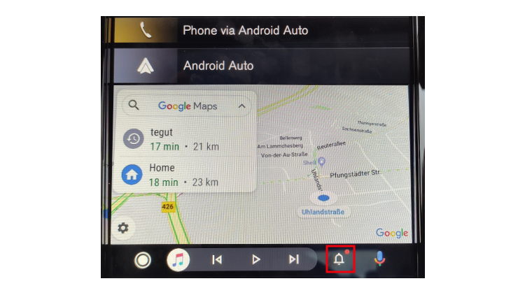 Значок звонка-Android Auto в автомобиле