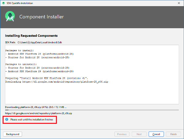 Während der SDK-Installation warten