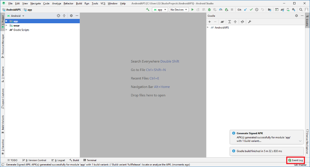 Build successfully - event log