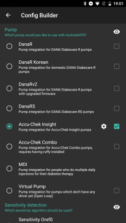 Снимок экрана конфигуратора Config Builder помпы Insight