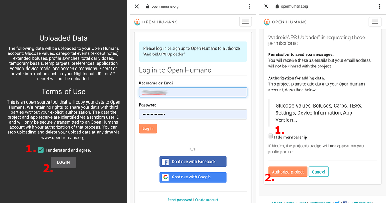 Open Humans Nutzungsbedingungen + Login