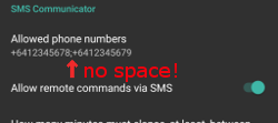 SMS komandos konfigūravimas. Keli numeriai