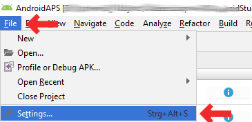 Android Studio - atidaryti parametrus