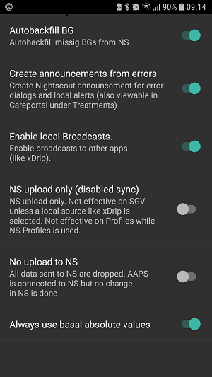 Настройки загрузок Nightscout