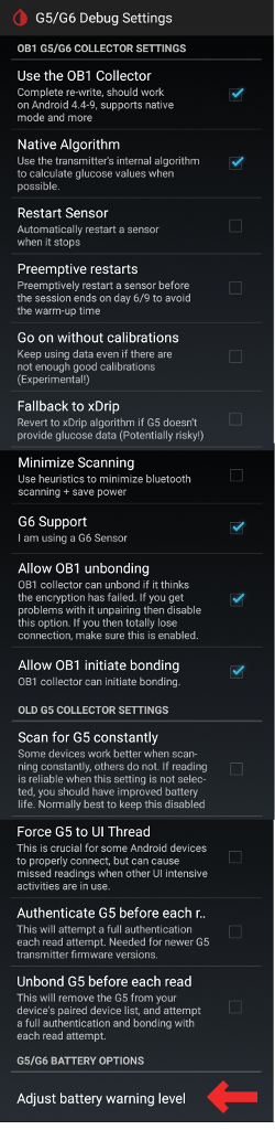 xDrip+ Možnosti ladění pro G5/G6