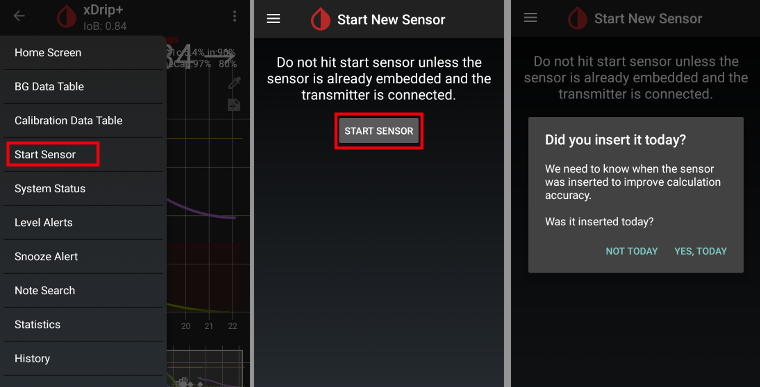 xDrip+ Start Dexcom Sensor 1